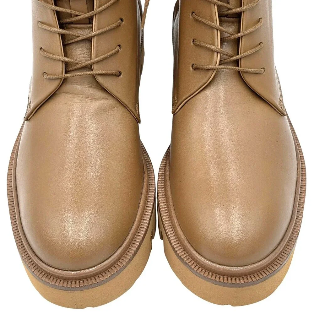 NEW Koio Italy Women 11 Fawn Beige Leather Cortina Combat Boots Handmade Shoes - Picture 15 of 16